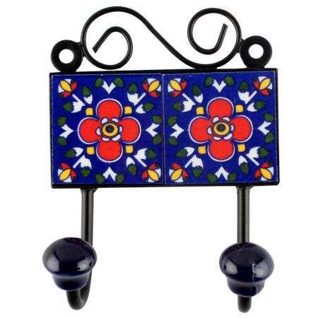 Red Floral Ceramic Tile Hook